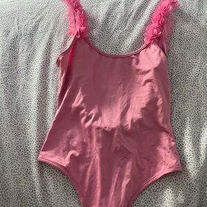 Pink bodysuit w floral straps low back